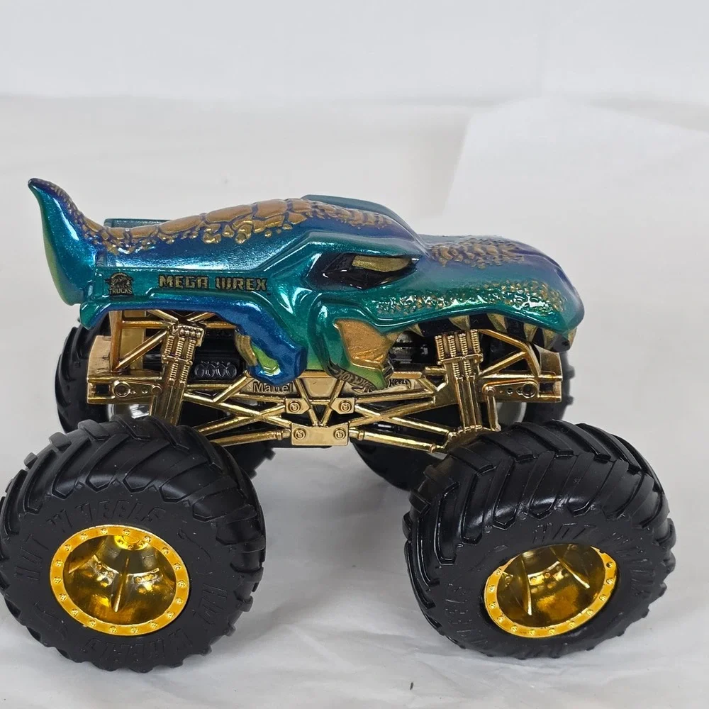 Hot Wheels Monster Trucks Mega Wrex Iridescent Teal Blue Gold Chrome 1:64 Scale